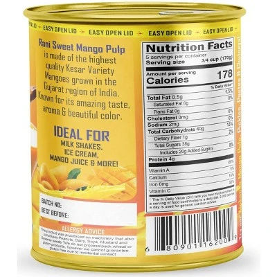 Mango Pulp Puree (Kesar Sweetened) - 30oz (1.875lbs) - Rani Brand Authentic Indian Products 4 Mango Pulp Puree (Kesar Sweetened) - 30oz (1.875lbs) - Rani Brand Authentic Indian Products - Image 2