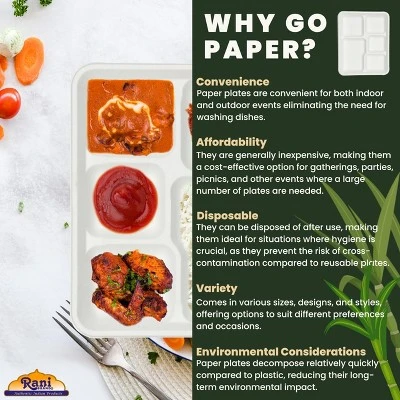 5 Compartment Square Biodegradable Divided Plates - Pack Of 125 - Rani Brand Authentic Indian Products 7 5 Compartment Square Biodegradable Divided Plates - Pack Of 125 - Rani Brand Authentic Indian Products - Image 5