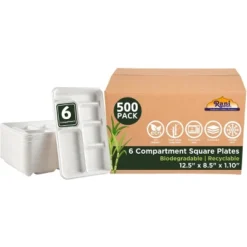 6 Compartment Square Biodegradable Divided Plates - Pack Of 500 - Rani Brand Authentic Indian Products 19 6 Compartment Square Biodegradable Divided Plates - Pack Of 500 - Rani Brand Authentic Indian Products -Kitchen GUEST 50d3732f 05b7 4be5 a57a 30accb87cead