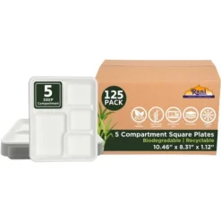 5 Compartment Square Biodegradable Divided Plates - Pack Of 125 - Rani Brand Authentic Indian Products 13 5 Compartment Square Biodegradable Divided Plates - Pack Of 125 - Rani Brand Authentic Indian Products -Kitchen GUEST 58e703a1 dea0 4c88 8227 7ccd616da432