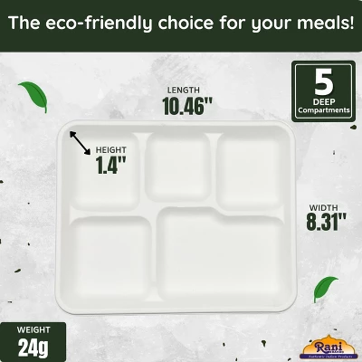 5 Compartment Square Biodegradable Divided Plates - Pack Of 125 - Rani Brand Authentic Indian Products 3 5 Compartment Square Biodegradable Divided Plates - Pack Of 125 - Rani Brand Authentic Indian Products