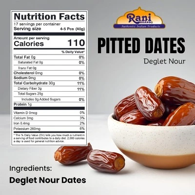 Pitted Dates (Deglet Nour) Raw Dried Fruit - 24oz (1.5lbs) 680g - Rani Brand Authentic Indian Products 5 Pitted Dates (Deglet Nour) Raw Dried Fruit - 24oz (1.5lbs) 680g - Rani Brand Authentic Indian Products - Image 3