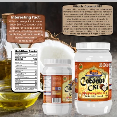 Coconut Oil (100% Pure Natural Coconut Oil) Cold Pressed - 15 Fl Oz (444ml) Pack Of 2 - Rani Brand Authentic Indian Products 4 Coconut Oil (100% Pure Natural Coconut Oil) Cold Pressed - 15 Fl Oz (444ml) Pack Of 2 - Rani Brand Authentic Indian Products - Image 2